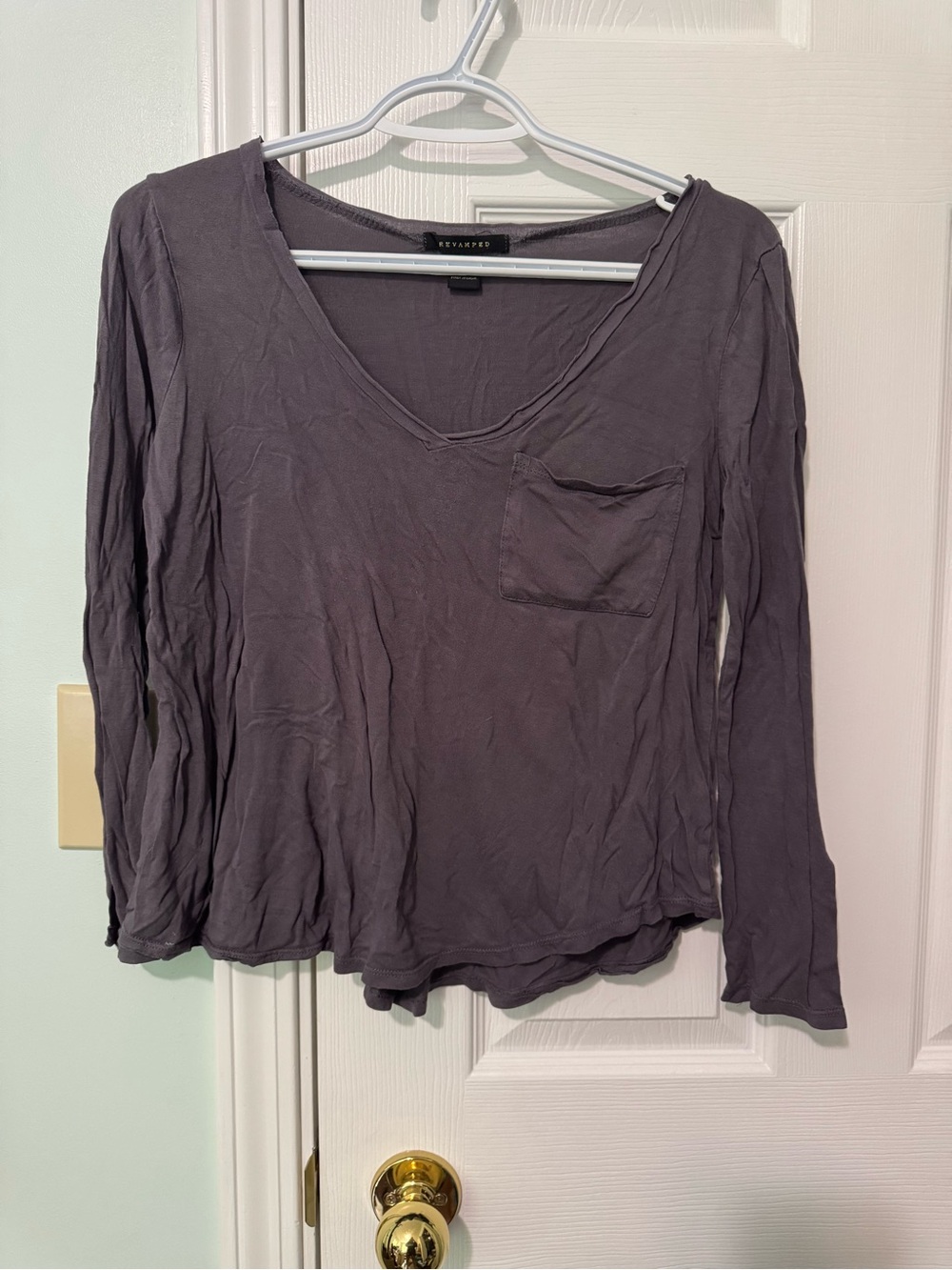 Revamped Women's Long Sleeve V-Neck Tee - Charcoal